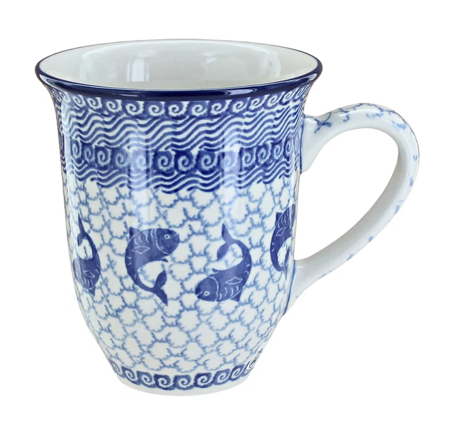 Blue Rose Polish Pottery Mosaic Beach Large Coffee Mug