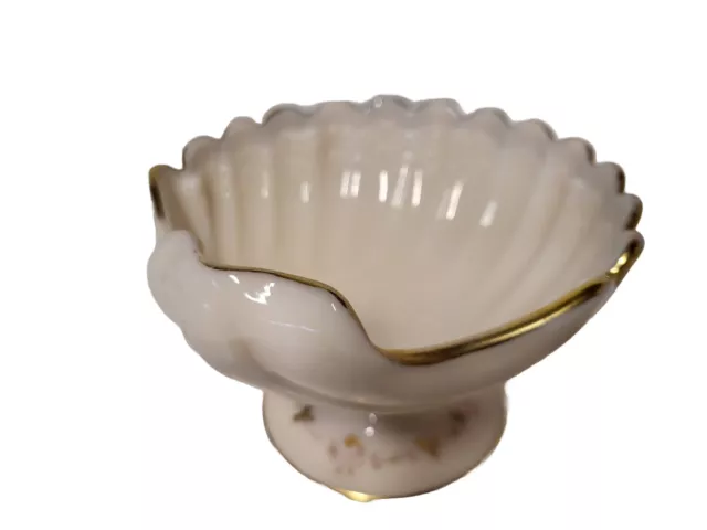 Vintage Cambridge Crown Tuscan Pink Milk Glass Sea Shell Gold Trim Compote Dish