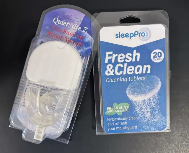 2 QNZ anti snoring mouthpieces with case and cleaning tablets.