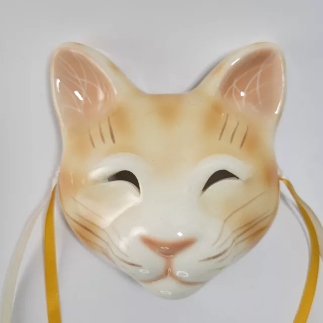 VTG Catey Cat Mask Tabby Wall Hanging Signed 1980s Cateye Hand Painted