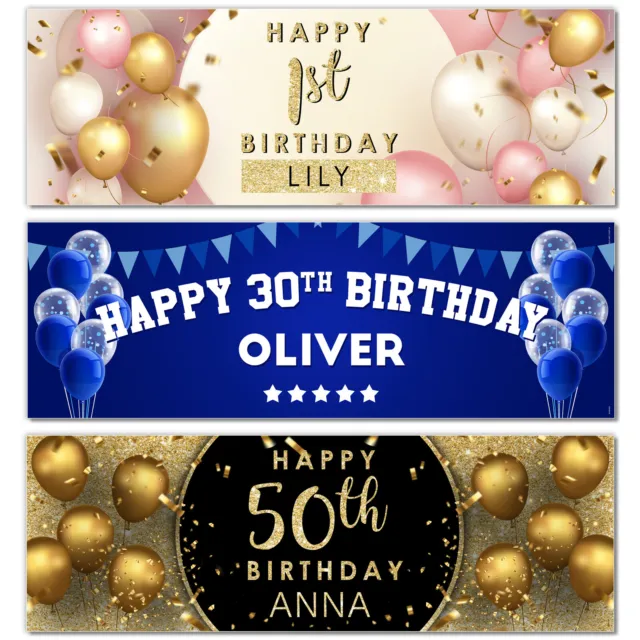 PERSONALISED BIRTHDAY PARTY BANNERS - 16th 18th 21st 30th 40th 50th 60th 70th 80
