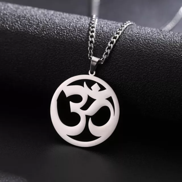 OM Symbol Buddhism Pendant Necklace for Women Men Stainless Steel Indian Yoga