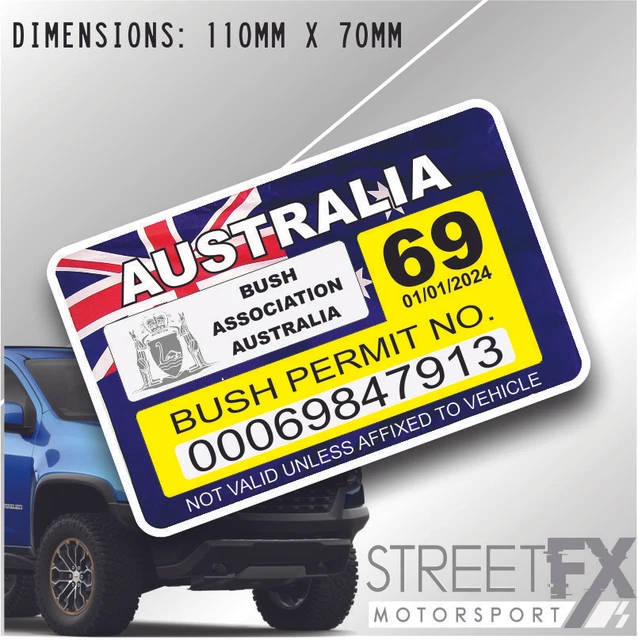BUSH PERMIT REGO Labal Sticker Decal 4x4 4WD Camping Caravan Trade ...