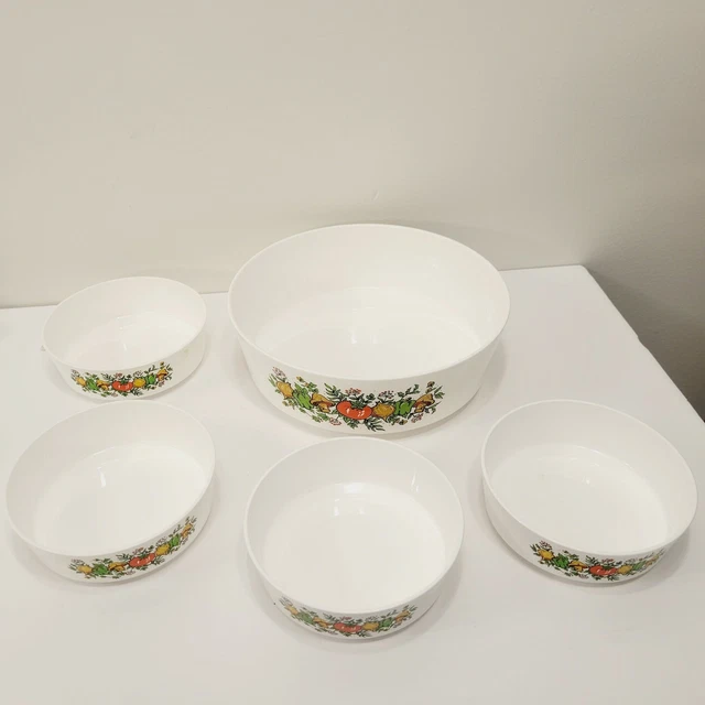Vtg Sterilite 5pc Vegetable Garden Medley Salad and Serving Bowls Melamine Stack