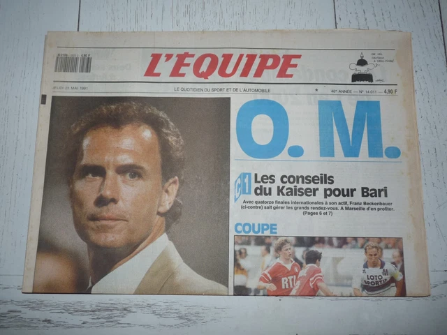 EQUIPE 23-05 1991 Football Marseille Om Beckenbauer Bari Etoile