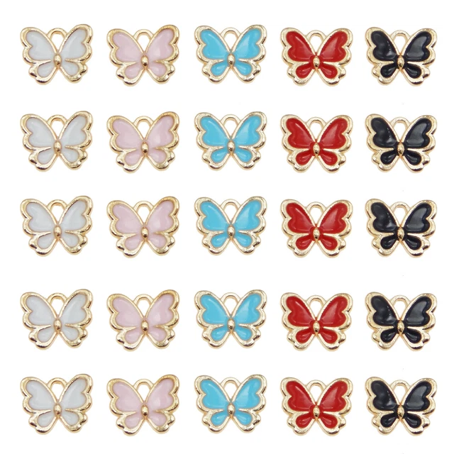 13x11mm Mehrfarbig Emaille Metall Gold Schmetterlinge Anhänger Charm 20er Pack