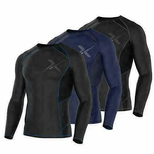FDX Mens Compression Armour Base Layer Top Long Sleeve Thermal Gym Sports Shirts 2