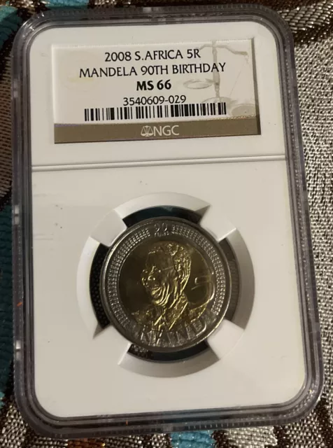 2008 South Africa Five Rand (Nelson Mandela 90th Birthday) NGC MS66