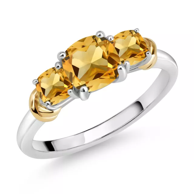 925 STERLING SILVER and 10K Yellow Gold Citrine 3 Stone Engagement Ring ...