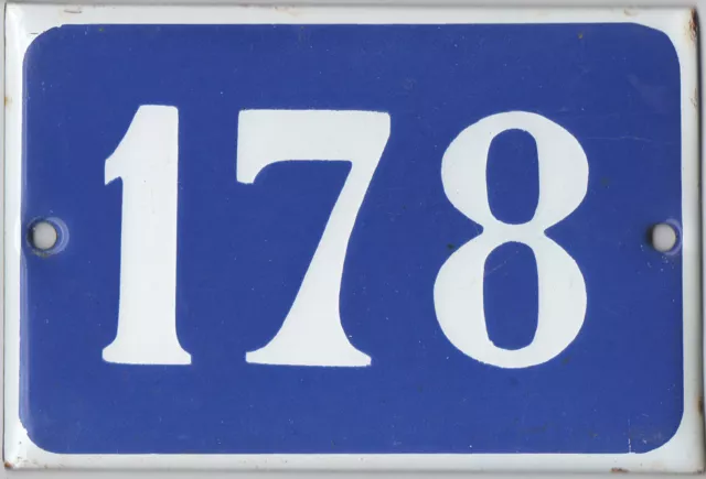 Old blue French house number 178 door gate plate plaque enamel steel metal sign