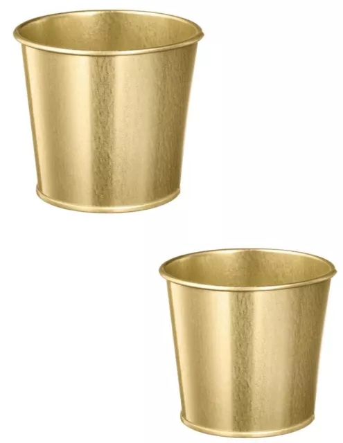 2 x Plant Pots Medium Galvanised Steel Brass/Gold Colour Indoor/Outdoors Ikea