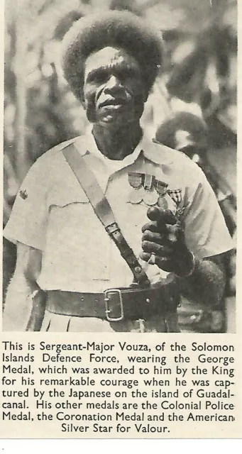 Solomon Islands Defence Force Sergeant Major Vouza Gerge Medal 1947 Clipping
