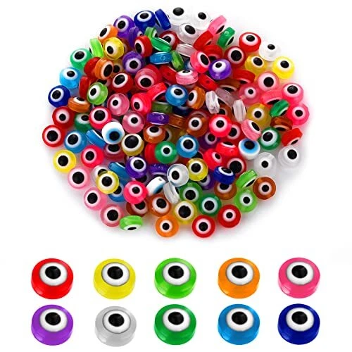 200 Pieces Evil Eye Beads 8mm Handmade Resin Evil Eye Beads Flat Round Evil