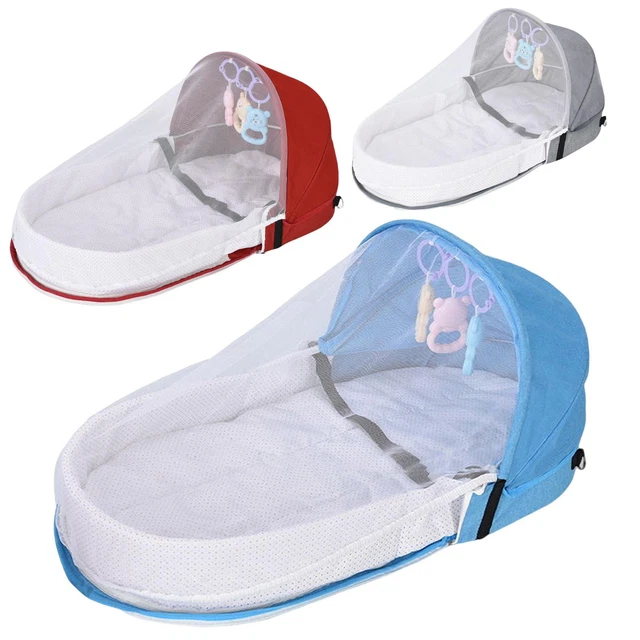 Foldable Baby Travel Cot Bed Portable Newborn Crib Mommy Backpack Bag Grey UK
