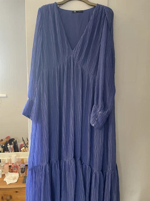 ZARA BLUE PLEATED Cross-Neck Halter Long Dress Size S 59.99 - PicClick UK