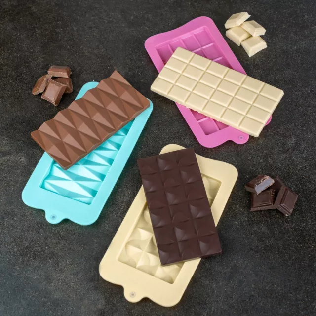 3pc Silicone Chocolate Bar Slab Mould Tray Waffle Square Block Break Apart Mold