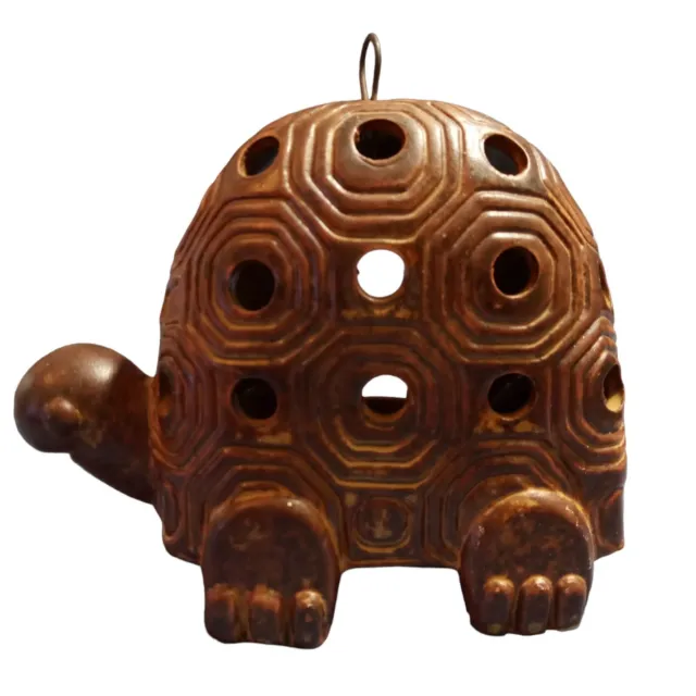 Vintage Stoneware Turtle Luminary Votive Candle Holder Lantern