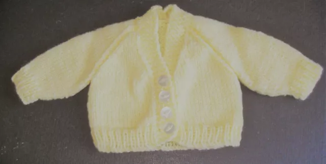 Cardigan Bambino Nuovo Lavorato A Mano Neonato 14" Giallo Pallido B/1244