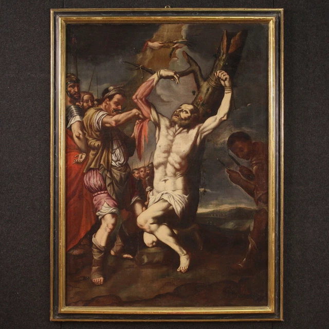 Martirio San Bartolomé pintura al oleo antigua lienzo cuadro religioso 600