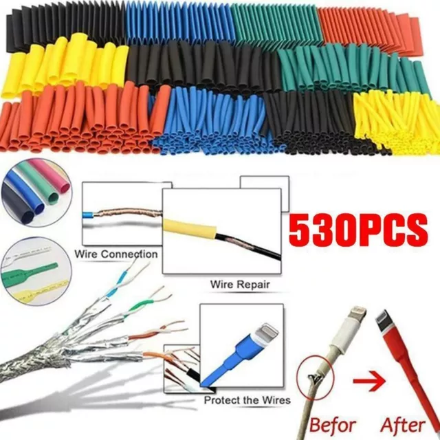 Comprehensive Set of 530 Heat Shrink Tubing for Electrical Assorted Cable