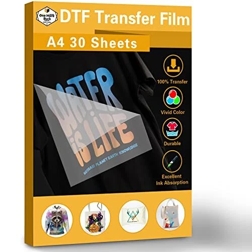 OneMoreBuck DTF Transfer A4 30 Sheets Matte Clear PreTreat Sheets PET Heat Tr...