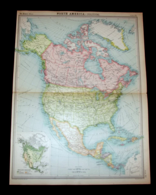 THE TIMES ATLAS 1921  - NORTH AMERICA - POLITICAL Map Plate 80