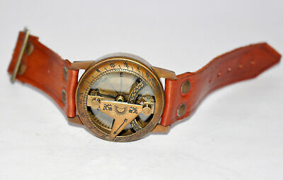 Antique vintage brass Nautical collectible watch style sundial compass gift item