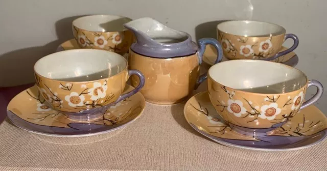 4 sets of Cherry Blossom Tea Cups with Saucers Lusterware 