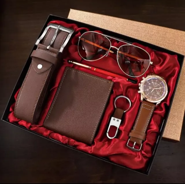 Mens Gift Idea Box Set Watch Gift Set with Wallet Belt Sunglasses Pen Keyring AU