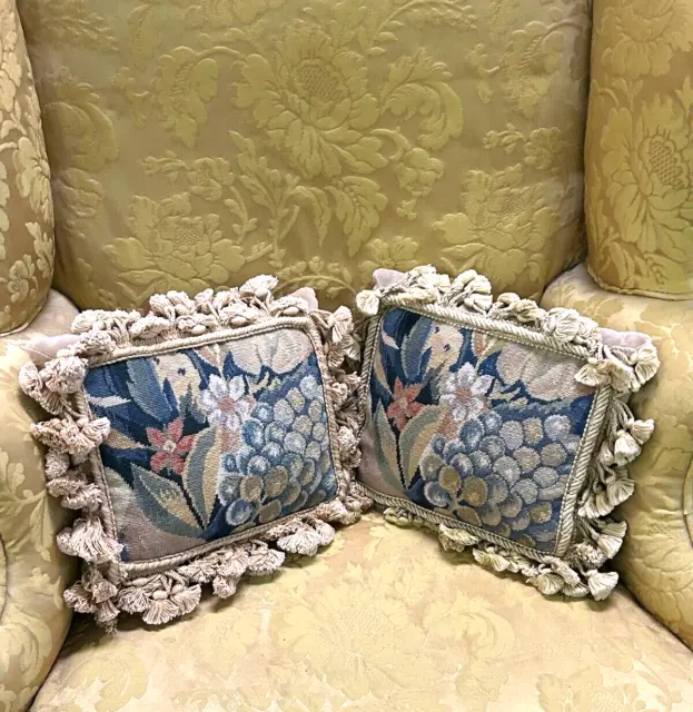 Pair of Needlepoint Tapestry Grapes Flowers Throw Pillows Chelsea Textiles?