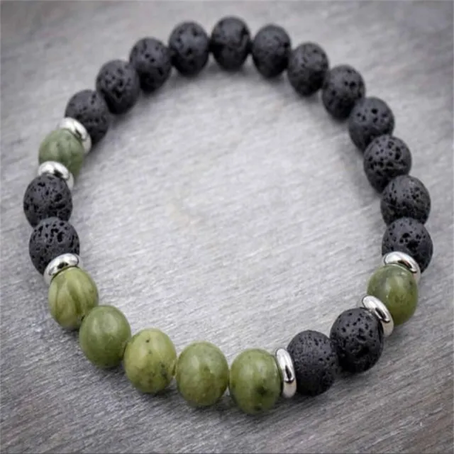 8mm volcanic stone green jade Mala bracelet 7.5 inches Bless Lucky Wrist