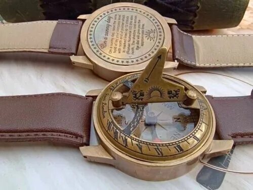 Handmade Antique Sun dial Compass wrist watch, Nautical Leather Band Strap hand 3