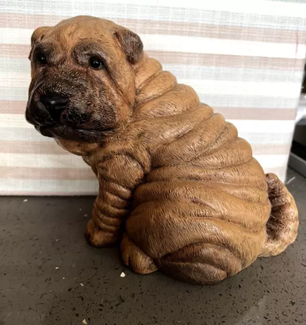 Shar Pei Brown Dog Ceramic Figurine Large 10" Long by 7" Tall I260