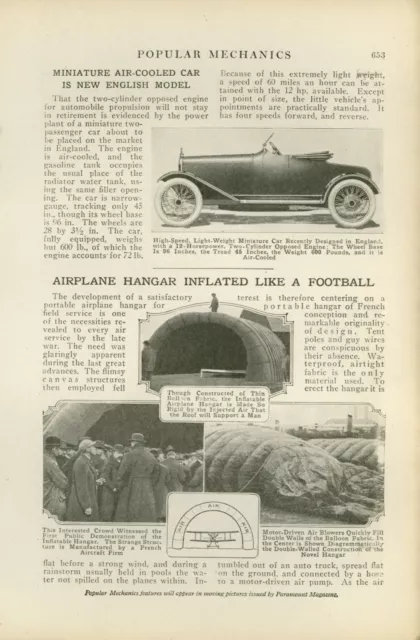 1919 Magazine Article New Inflatable Aircraft Hangar France French Design