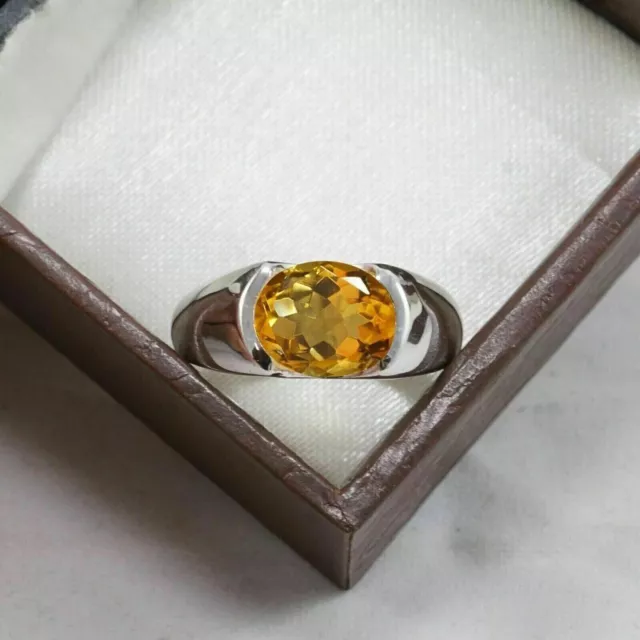 WHITE GOLD PLATED Silver 1.50 Carat Lab-Created Citrine Men's Wedding ...