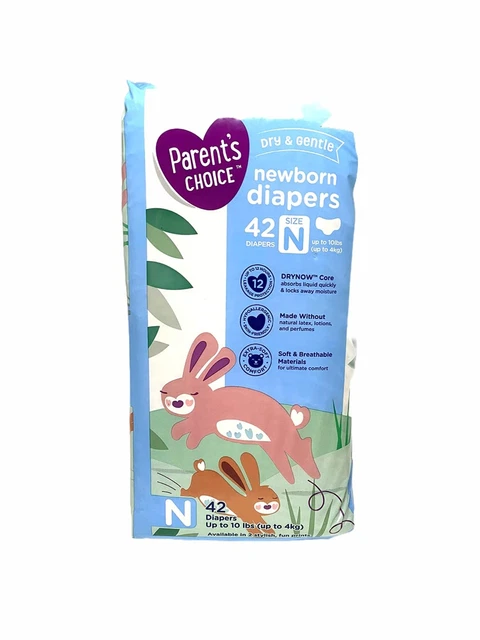 Parent&#8217;s Choice Dry & Gentle Newborn Diapers, Size Newborn, 42 Count, DRYN