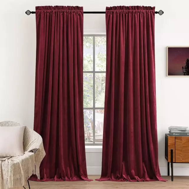 Dchola Wine Red Velvet Curtains for Bedroom Window, Super Soft Vintage Luxury by