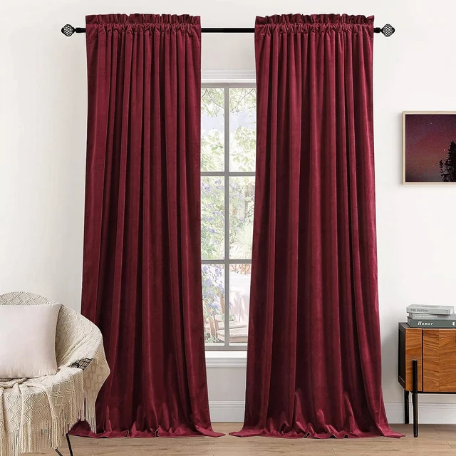 Dchola Wine Red Velvet Curtains for Bedroom Window, Super Soft Vintage Luxury by