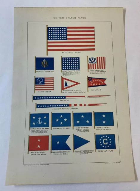 1914 Libro Foglia Stampa ~ Stati Uniti Bandiere