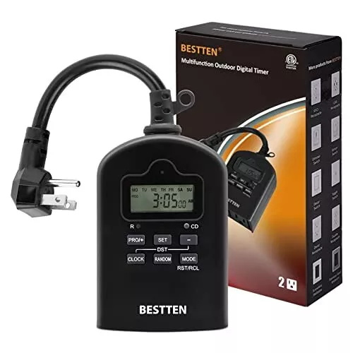 Outdoor Light Timer 7 Day Digital Programmable Timer with Clock and Push Button