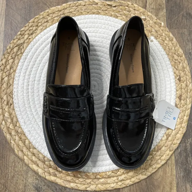 TIME AND TRU Black Patent Leather Penny Loafers Size 6 NEW (NO BOX ...