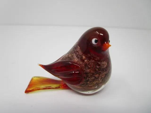 Small Murano Style Art Glass Amber Red Bird Paperweight Figurine