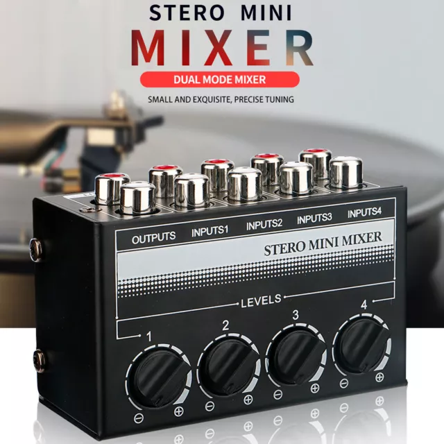 Mini Stereo 4 Channel Passive Mixer RCA Portable Audio Mixer 1 in 4 Out New