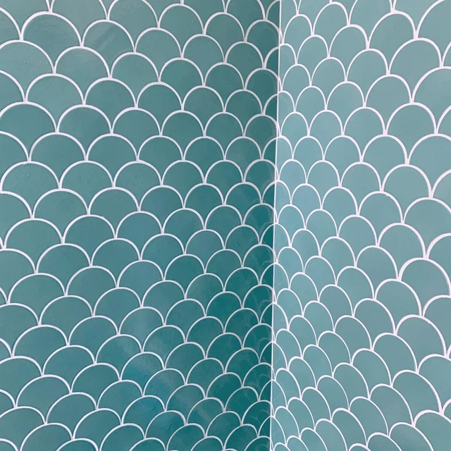 JR Ceramica | Scalloped 4 Inch Tile in Acqua Gloss Glaze