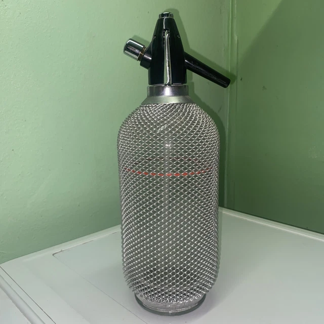 Vintage Glass And Chain Mail Water Seltzer Bottle CO2 Sprayer