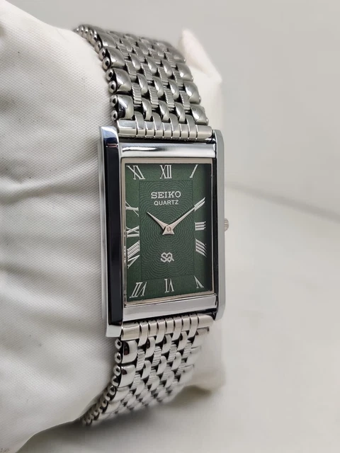 Montre-bracelet vintage Seiko Quartz cadran vert super mince pour homme en...