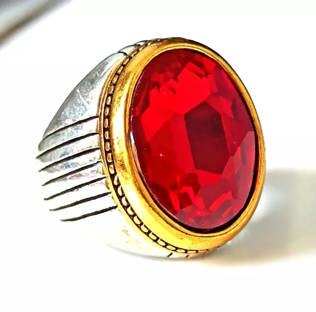 Bague de mode pour hommes plaquée argent massif avec rubis rouge créé en...