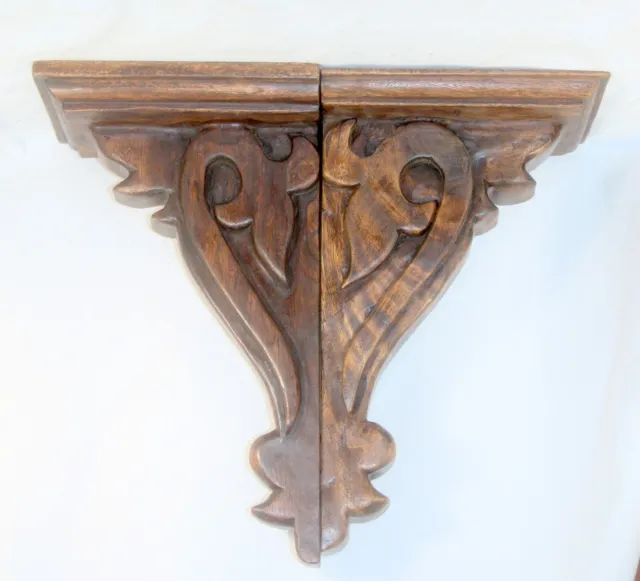 Dos ménsulas de 15" madera tallada a mano flor de lis soporte manchado soporte de pared estante