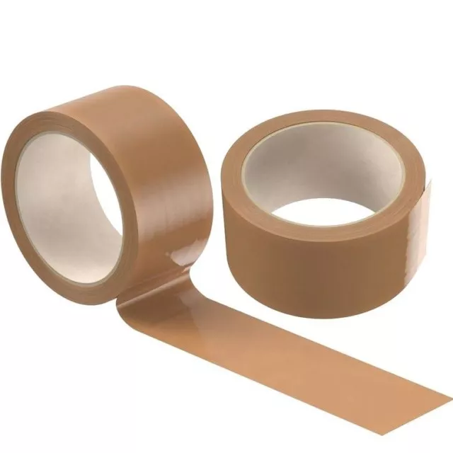 Extra Strong Brown Buff Low Noise Parcel Packing Tape 50Mm X 66M Large Rolls