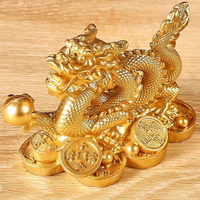 2025 FENG SHUI Dragon Statue Resin Attract Wealth Ornament for Home (S